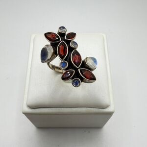 Nicky Butler faceted Garnet and Moonstone statement ring in sterling silver!